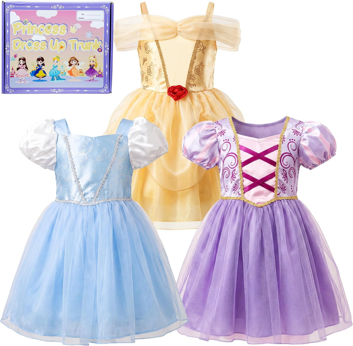 IKALI Princess Dress Up Trunk for Toddler Girls, Halloween Christmas Birthday Gift for Toddlers Kids 2T 3-4Y 4-6Y 7-8Y
