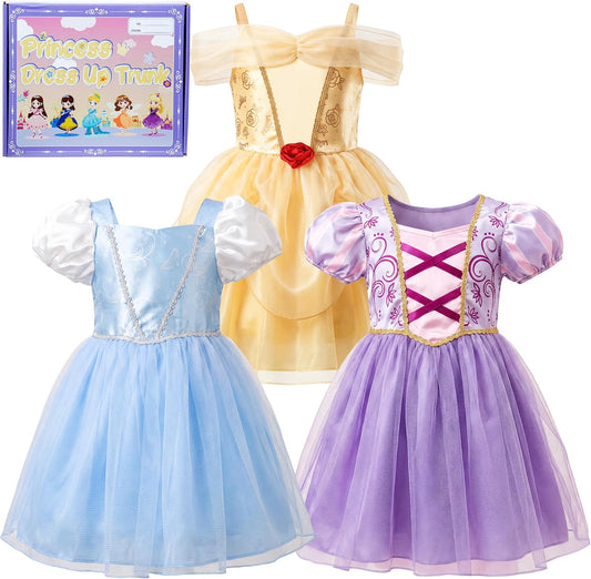 IKALI Princess Dress Up Trunk for Toddler Girls, Halloween Christmas Birthday Gift for Toddlers Kids 2T 3-4Y 4-6Y 7-8Y