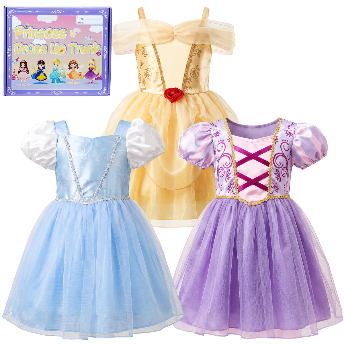 IKALI Princess Dress Up Trunk for Toddler Girls, Halloween Christmas Birthday Gift for Toddlers Kids 2T 3-4Y 4-6Y 7-8Y