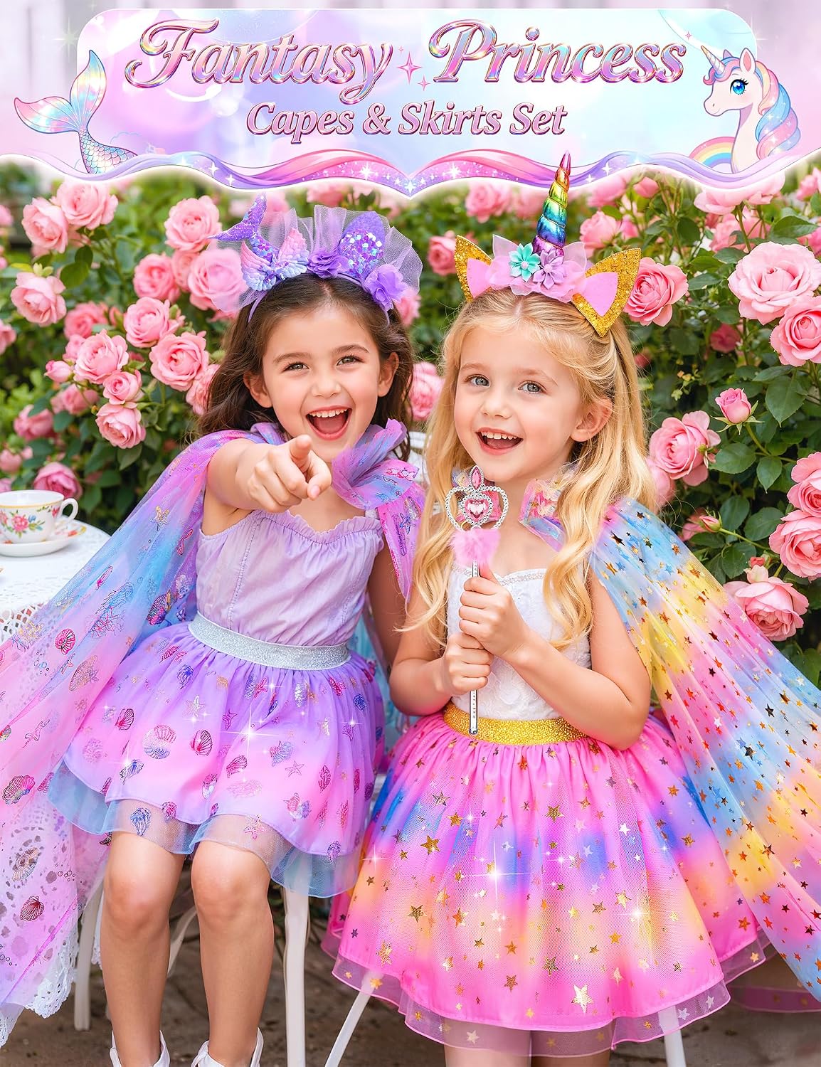 Princess Dress Up Clothes for Little Girls, Kids Princess Capes Tutu Skirts