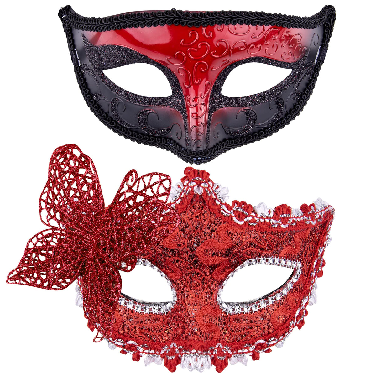 SIQUK Couple Masquerade Masks Set Venetian Party Mask Plastic Halloween Costume Mask Mardi Gras Mask for Women and Men