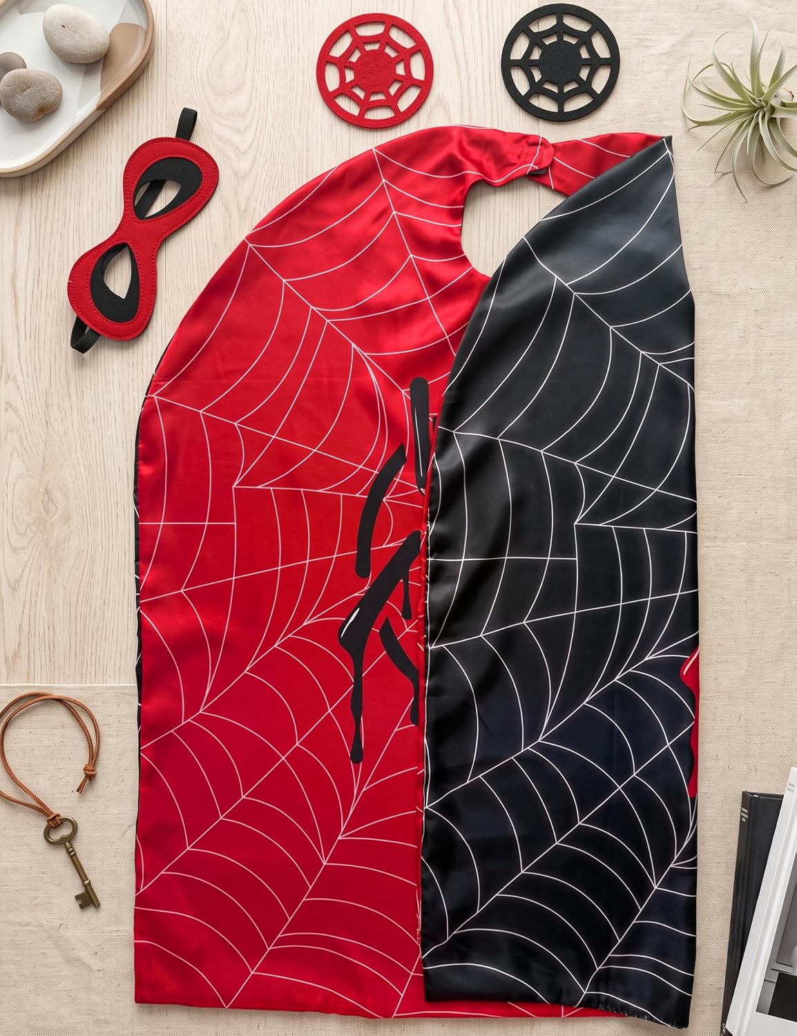Spider Cape and Mask Halloween Costume, Super Hero Cosplay for Kids Boys