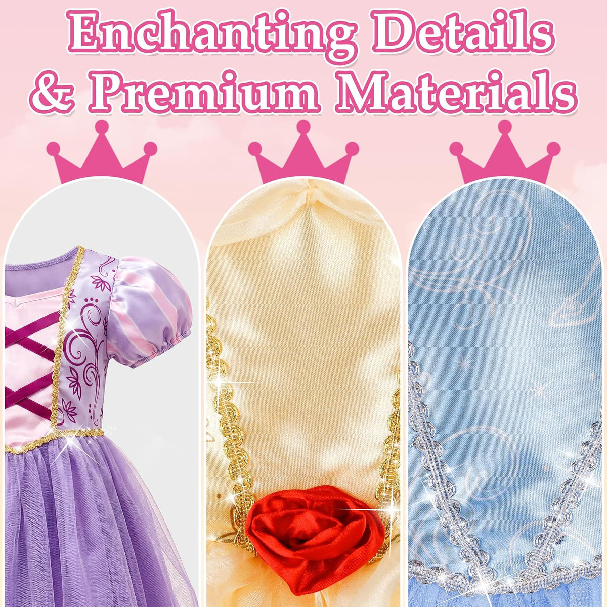IKALI Princess Dress Up Trunk for Toddler Girls, Halloween Christmas Birthday Gift for Toddlers Kids 2T 3-4Y 4-6Y 7-8Y