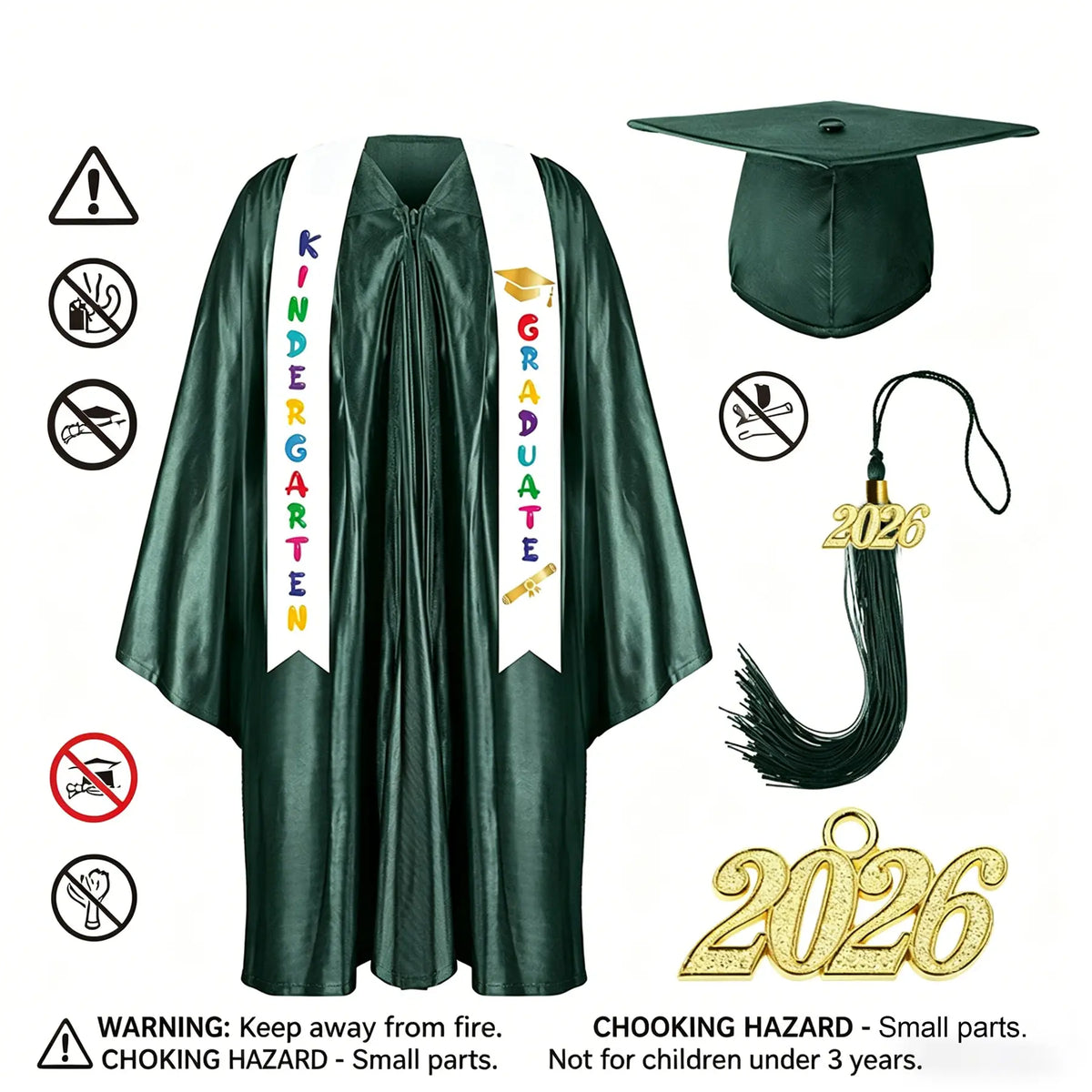 2026 Kindergarten Graduation Cap & Gown Set with 2026/2027 Charms & Sash! Satin Preschool Grad Outfit Unisex Design for Boys Girls, Perfect Grad Gift & Photoshoot Keepsake for Pre-K, Kindergarten & 1st Grade Party Costume, Costume for Parties