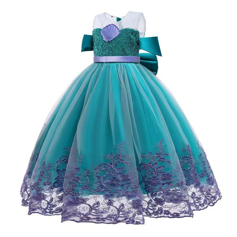 Mermaid Princess Dress Girls Halloween Birthday, Sequined Tulle Flared Skirt, Mermaid Theme Performance Costume, Classic Party Gown for Kids 4-10Y Knee-Length