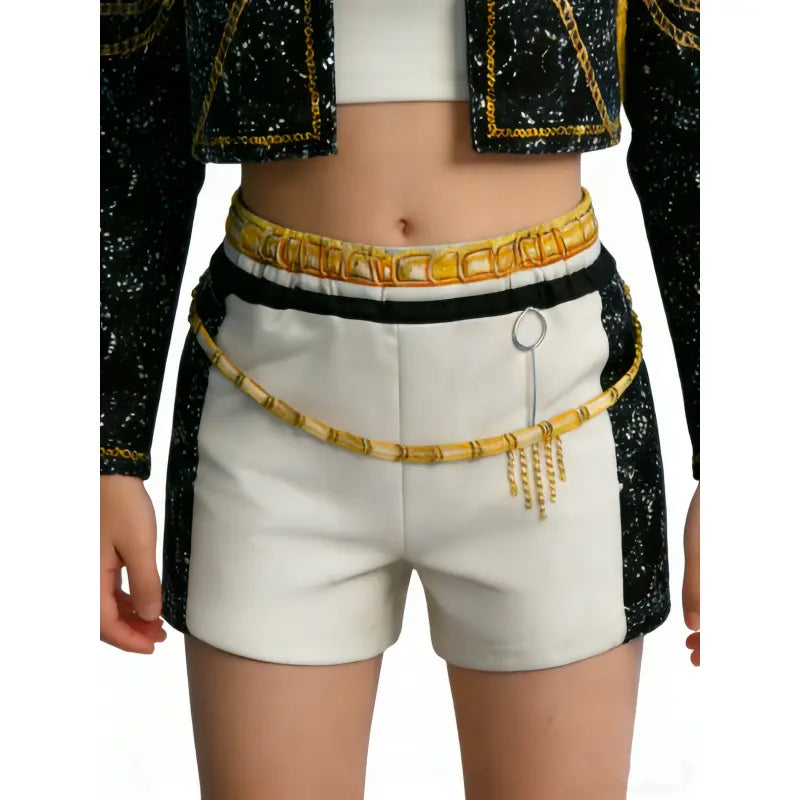 Girls' 3-Piece Performance Wear Set - 2026 Spring/Summer New Singer-Inspired 3D Printed Sparkle Vest, Jacket & Shorts, Comfortable Cut for Girl Group Shows, Halloween, 3-4Y