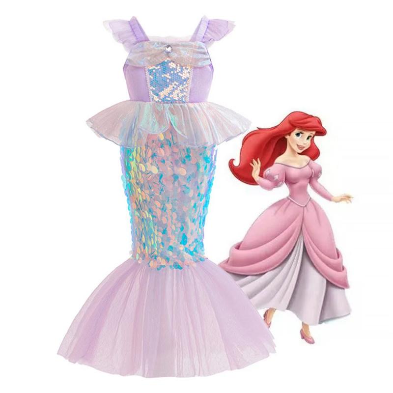 Mermaid Princess Dress Girls Halloween Birthday, Sequined Tulle Flared Skirt, Mermaid Theme Performance Costume, Classic Party Gown for Kids 4-10Y Knee-Length